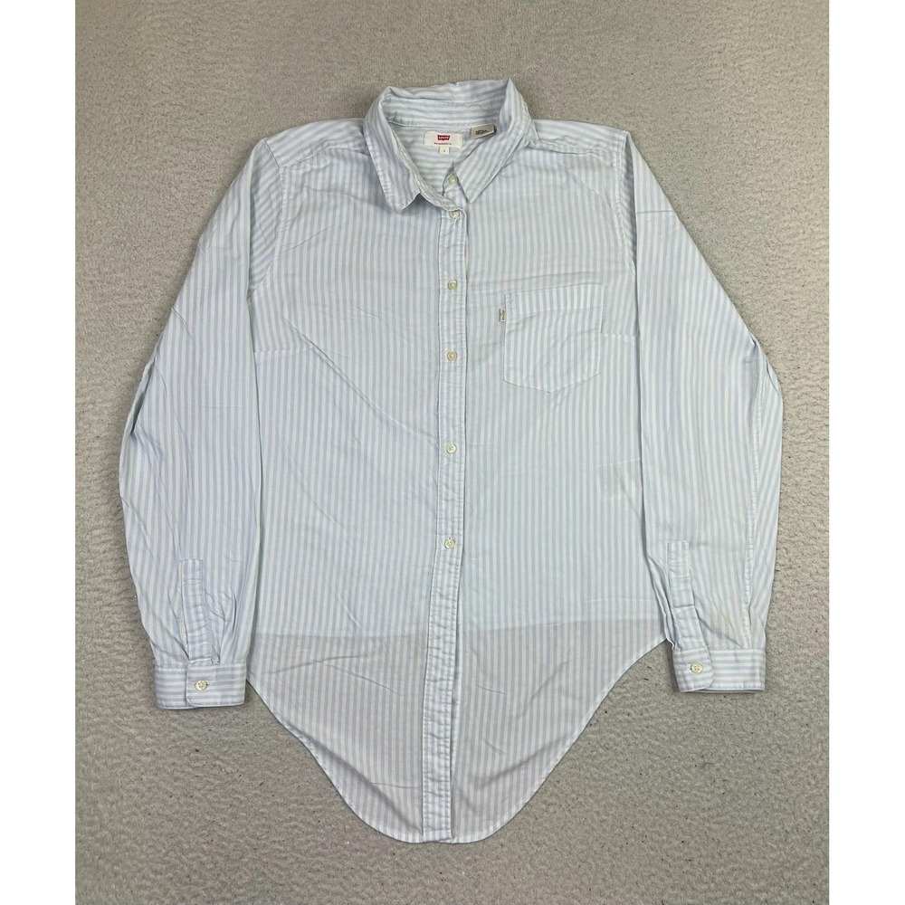 Levis Shirt Mens Large Blue White Stripe Button Front Long Sleeve Cotton Casual